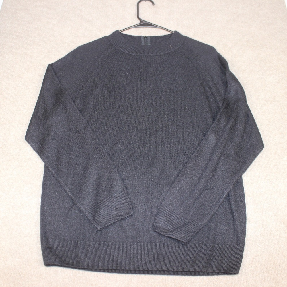 Crystal Kobe Womens XL Black Knit Sweater Crew Neck Back Zip Raglan Long Sleeve